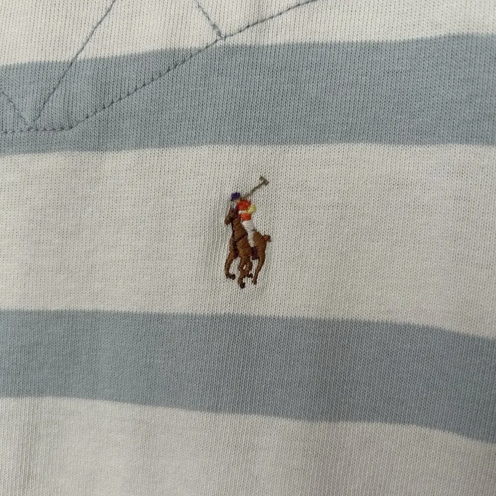 Polo Ralph Lauren Rugby Shirt 4XB Big Blue White Stripe Cotton Flesh Pony Preppy